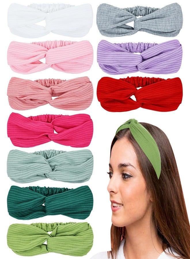 Dizila 10 Pack Super Soft Boho Plain Thin Running Sports Yoga Twist Knotted Headbands with Rubber Band Hair Bands Headwraps Accessories for Women Girls - Image 1